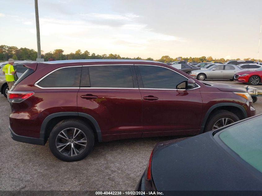 2016 Toyota Highlander Xle VIN: 5TDKKRFH5GS161343 Lot: 40442238