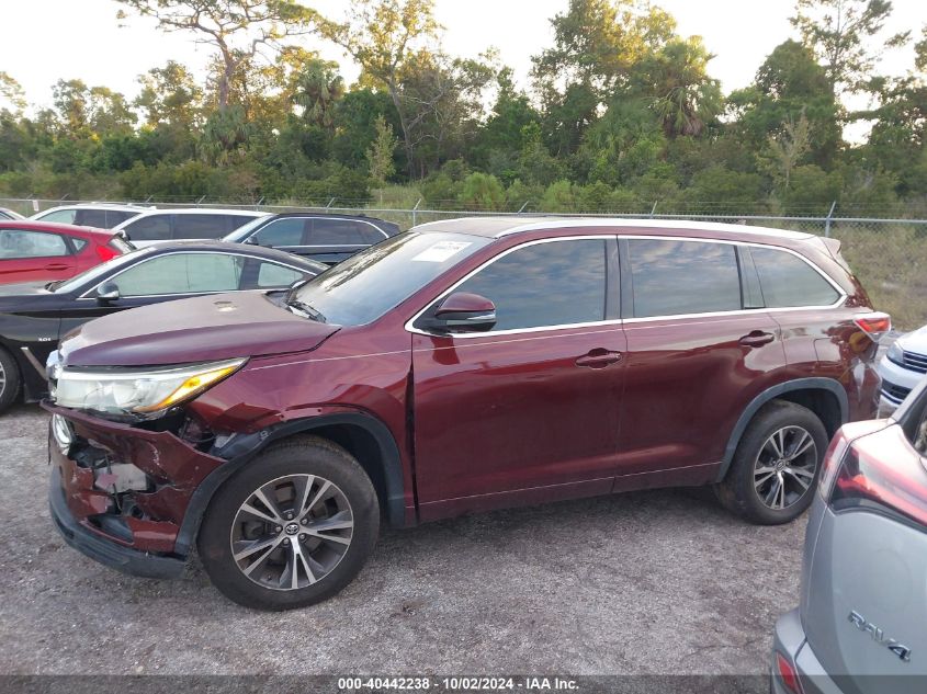 2016 Toyota Highlander Xle VIN: 5TDKKRFH5GS161343 Lot: 40442238