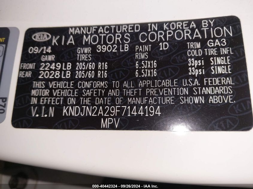 KNDJN2A29F7144194 2015 Kia Soul