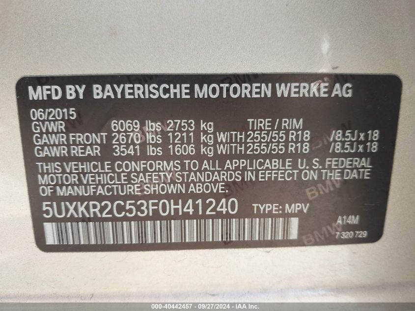 5UXKR2C53F0H41240 2015 BMW X5 Sdrive35I