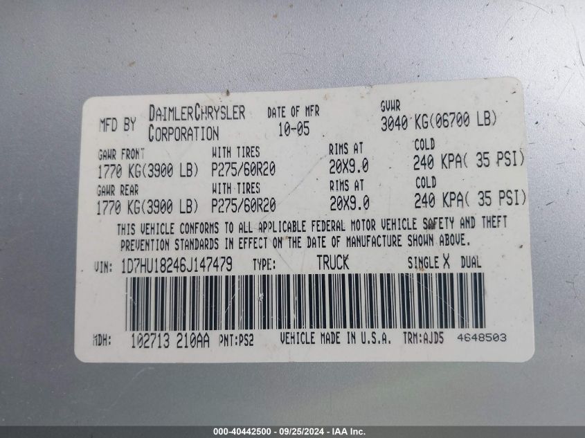 1D7HU18246J147479 2006 Dodge Ram 1500 Slt