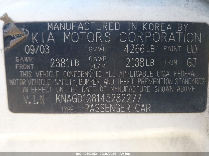 KNAGD128145282277 2004 Kia Optima Ex V6/Lx V6