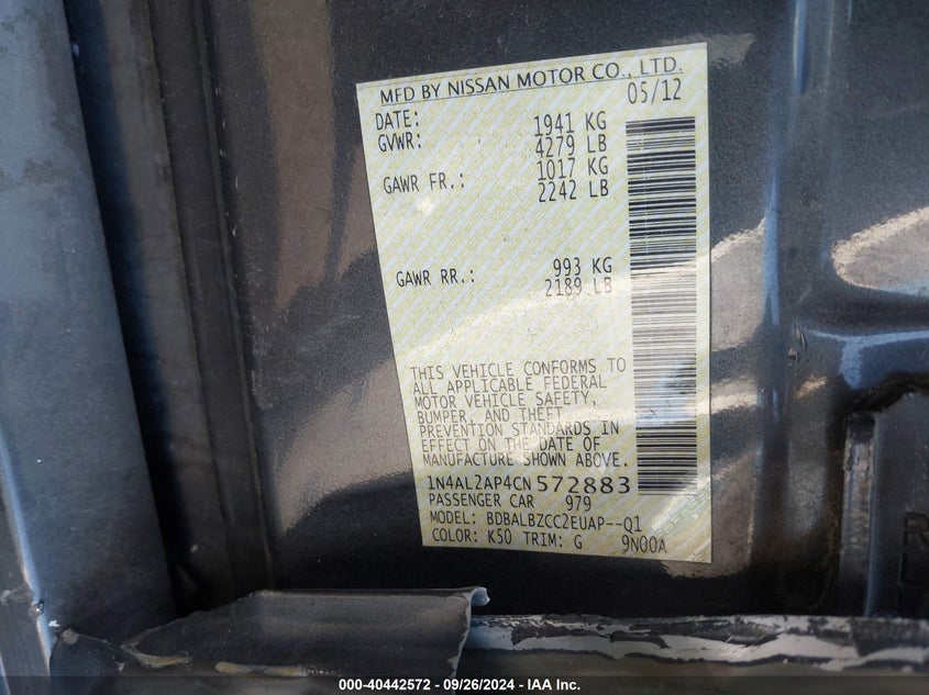 1N4AL2AP4CN572883 2012 Nissan Altima 2.5 S
