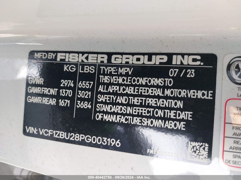 2023 FISKER OCEAN N(VIN: VCF1ZBU28PG003196