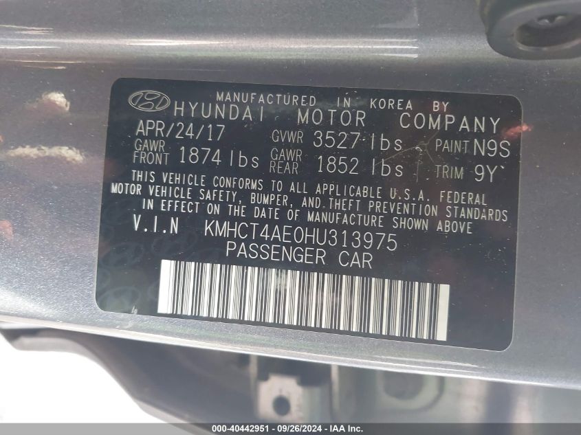 KMHCT4AE0HU313975 2017 Hyundai Accent Se