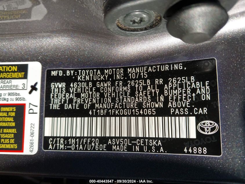 4T1BF1FK0GU154065 2016 Toyota Camry Se