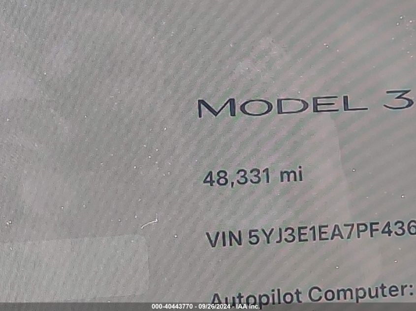 2023 Tesla Model 3 VIN: 5YJ3E1EA7PF436586 Lot: 40443770