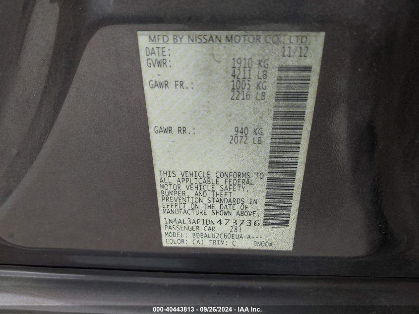 1N4AL3AP1DN473736 2013 Nissan Altima 2.5/S/Sv/Sl