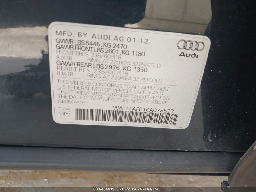 WA1LFAFP1CA078513 2012 Audi Q5 2.0T Premium