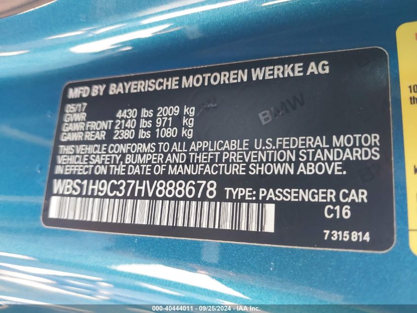 WBS1H9C37HV888678 2017 BMW M2