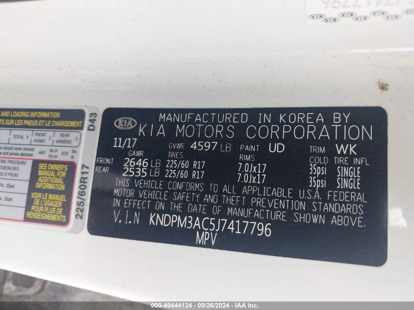 KNDPM3AC5J7417796 2018 Kia Sportage Lx