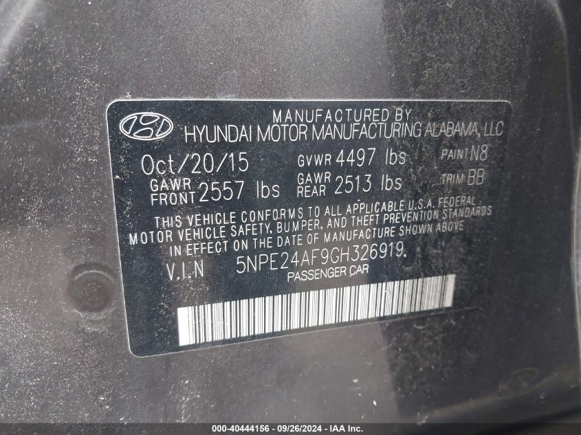 5NPE24AF9GH326919 2016 Hyundai Sonata Se