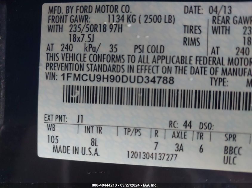 1FMCU9H90DUD34788 2013 Ford Escape Sel