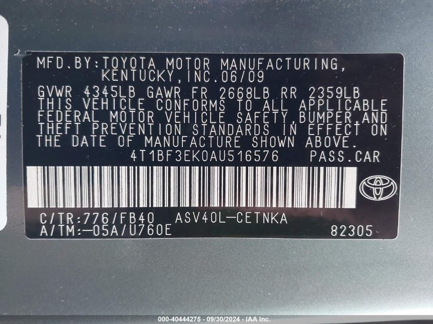 4T1BF3EK0AU516576 2010 Toyota Camry Le