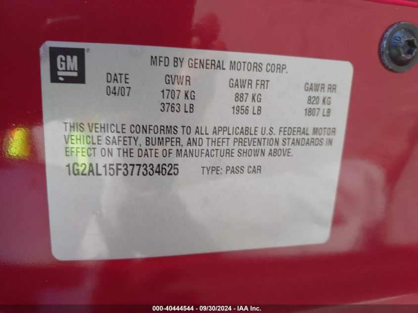 1G2AL15F377334625 2007 Pontiac G5