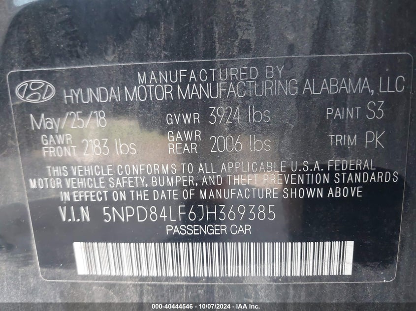 5NPD84LF6JH369385 2018 Hyundai Elantra Sel/Value/Limited