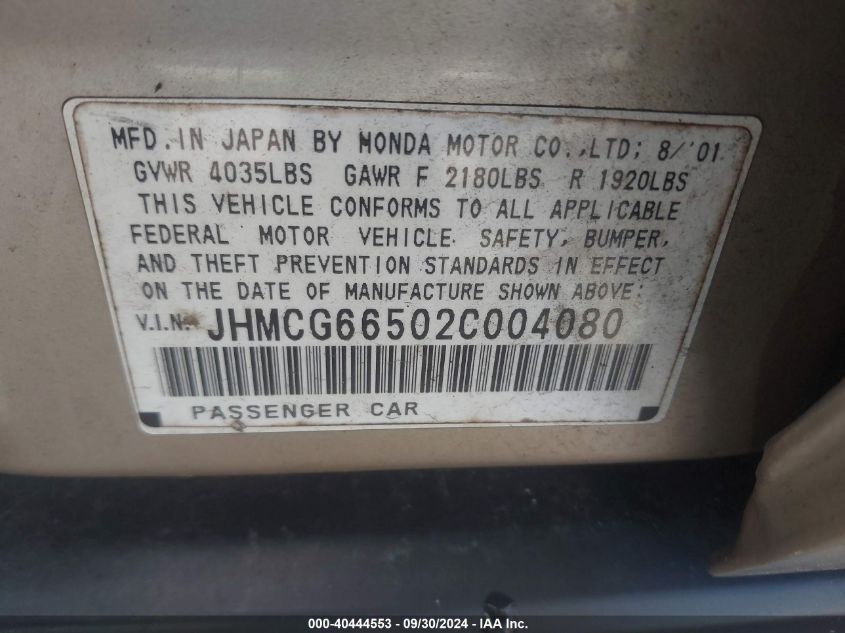 JHMCG66502C004080 2002 Honda Accord Lx