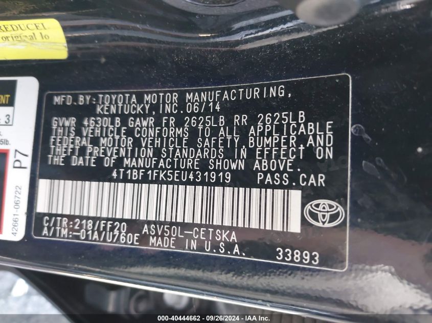 4T1BF1FK5EU431919 2014 Toyota Camry Se