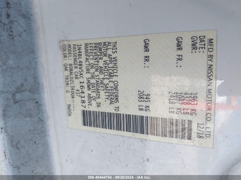 1N4BL4BV5KC164187 2019 Nissan Altima 2.5 S