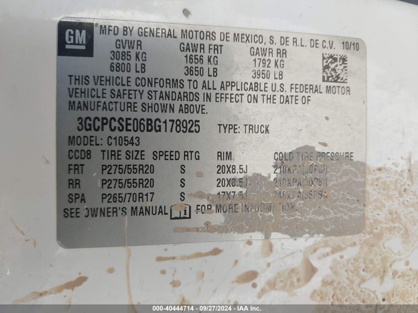 3GCPCSE06BG178925 2011 Chevrolet Silverado 1500 Lt