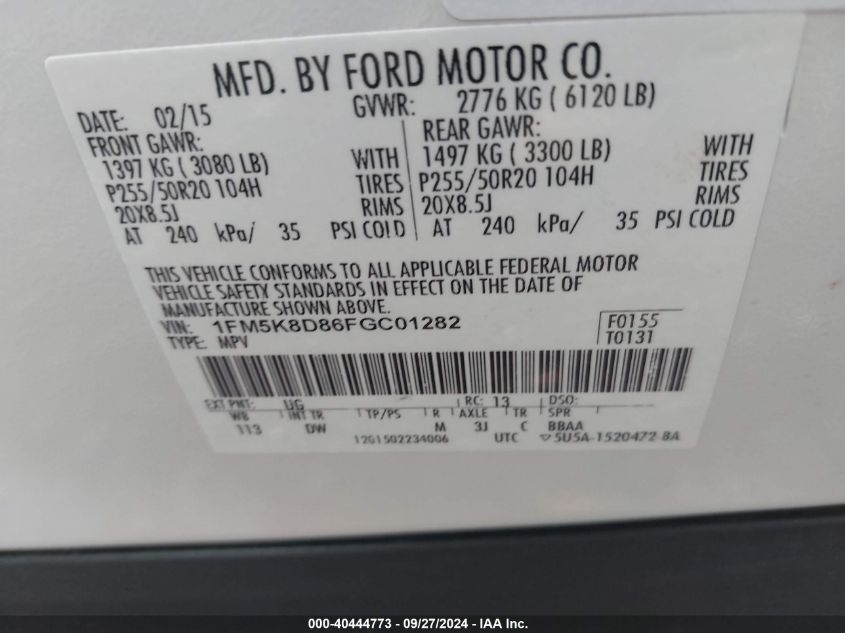 1FM5K8D86FGC01282 2015 Ford Explorer Xlt