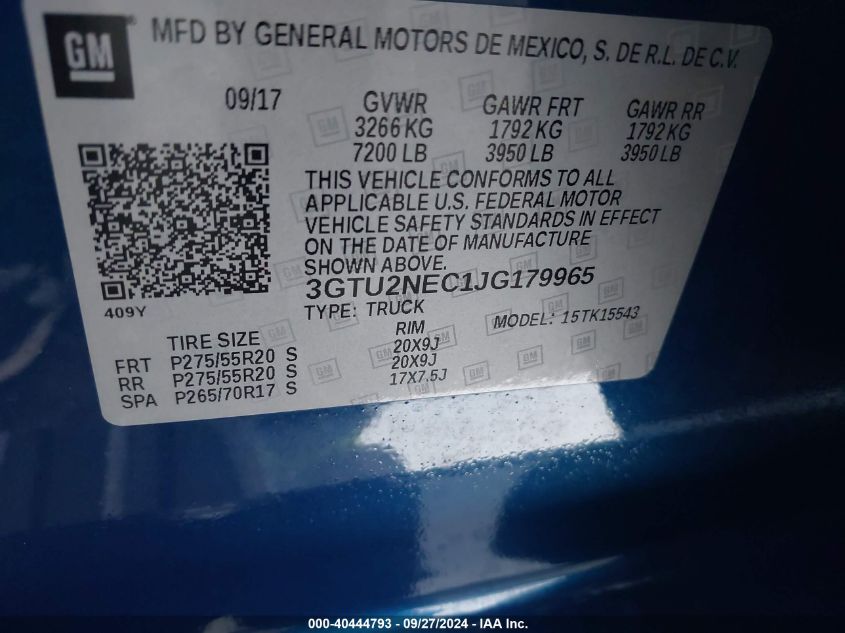 3GTU2NEC1JG179965 2018 GMC Sierra 1500 Slt