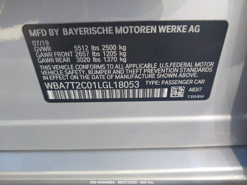 WBA7T2C01LGL18053 2020 BMW 740I