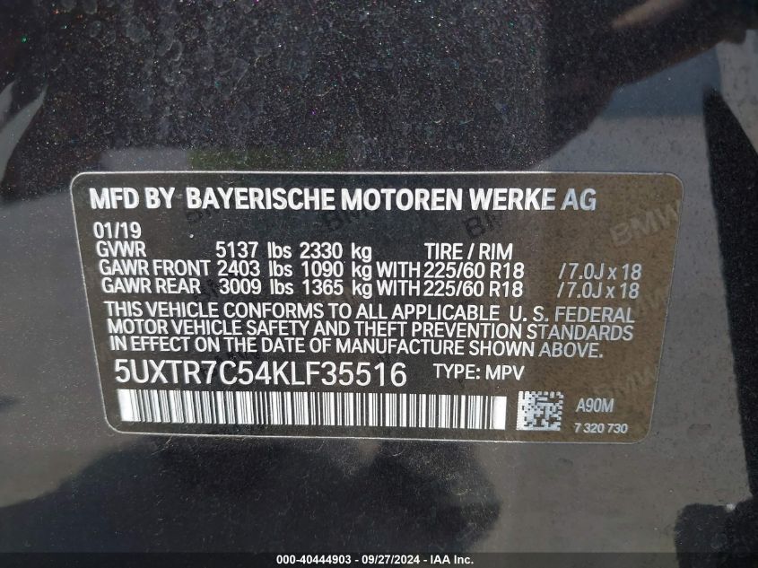 5UXTR7C54KLF35516 2019 BMW X3 Sdrive30I