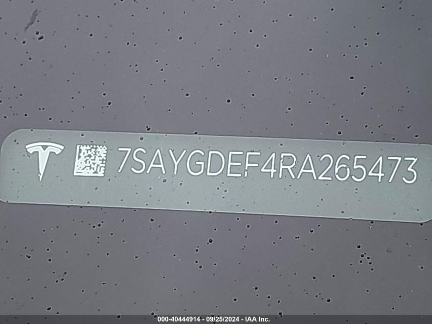 2024 Tesla Model Y Performance Dual Motor All-Wheel Drive VIN: 7SAYGDEF4RA265473 Lot: 40444914