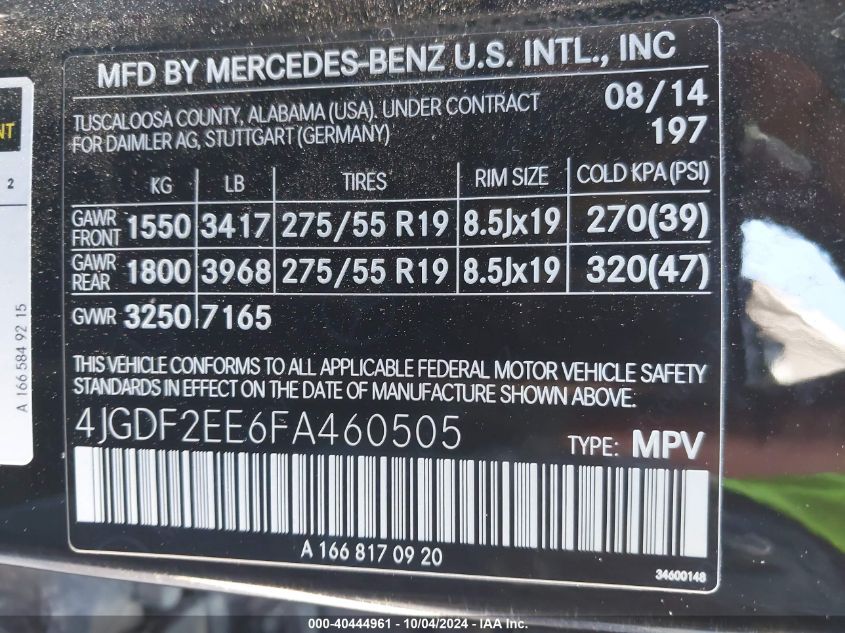 4JGDF2EE6FA460505 2015 Mercedes-Benz Gl 350 Bluetec 4Matic