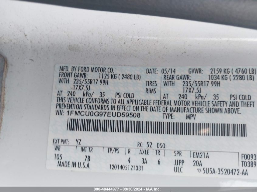 1FMCU0G97EUD59508 2014 Ford Escape Se