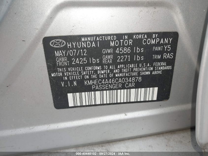 KMHEC4A46CA034878 2012 Hyundai Sonata Hybrid