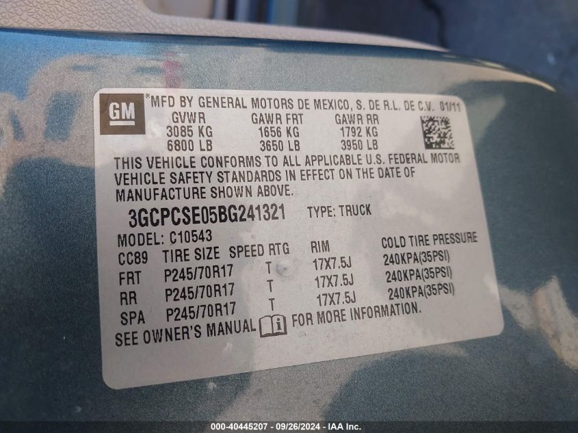 3GCPCSE05BG241321 2011 Chevrolet Silverado 1500 Lt