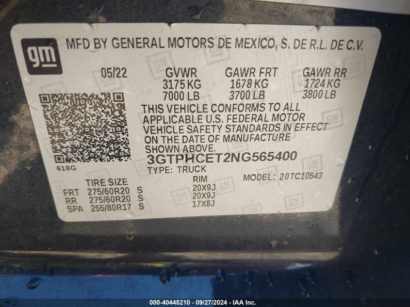 3GTPHCET2NG565400 2022 GMC Sierra 1500 2Wd Short Box Elevation