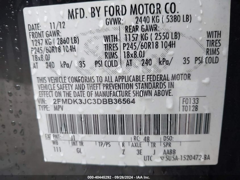 2FMDK3JC3DBB36564 2013 Ford Edge Sel