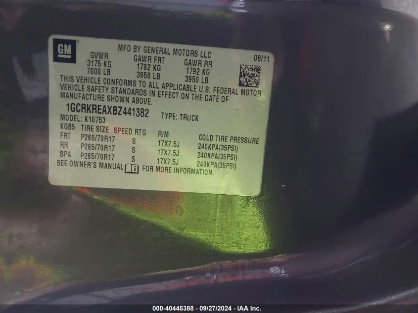 1GCRKREAXBZ441382 2011 Chevrolet Silverado 1500 Ls