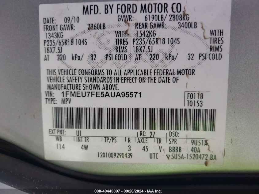 1FMEU7FE5AUA95571 2010 Ford Explorer Limited