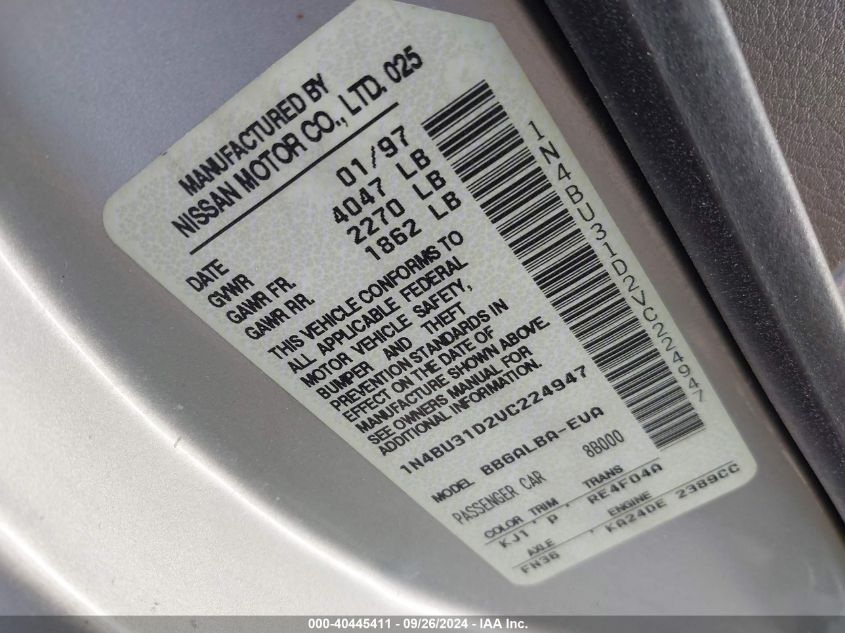 1N4BU31D2VC224947 1997 Nissan Altima Gle/Gxe/Se/Xe