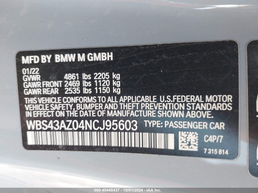 WBS43AZ04NCJ95603 2022 BMW M4 Competition xDrive