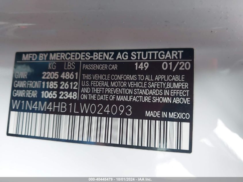 W1N4M4HB1LW024093 2020 Mercedes-Benz Glb 250 4Matic