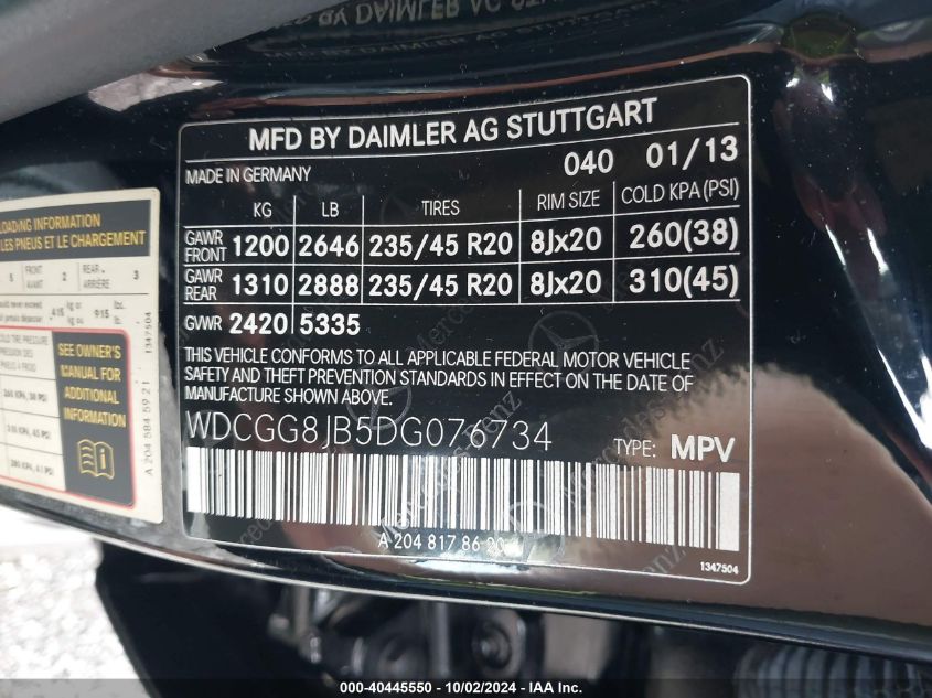 WDCGG8JB5DG076734 2013 Mercedes-Benz Glk 350 4Matic