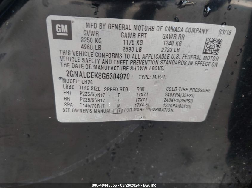 2GNALCEK8G6304970 2016 Chevrolet Equinox Lt