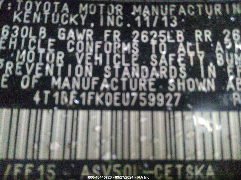 4T1BF1FK0EU759927 2014 Toyota Camry Se