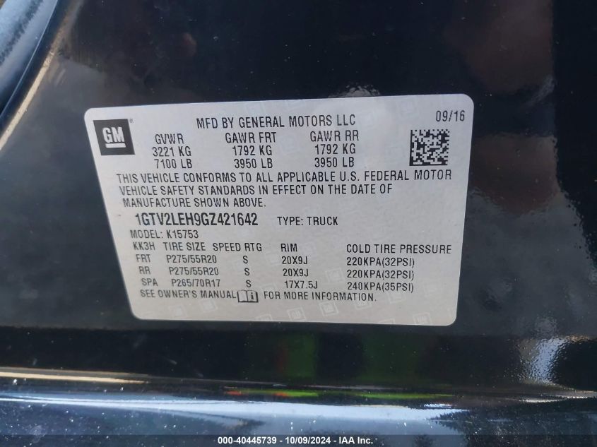 1GTV2LEH9GZ421642 2016 GMC Sierra 1500