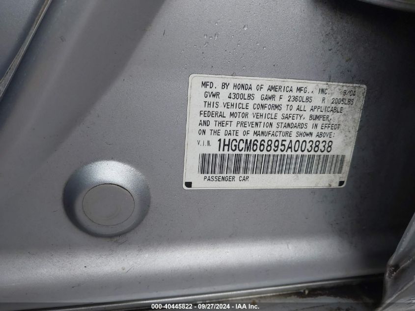 1HGCM66895A003838 2005 Honda Accord 3.0 Ex