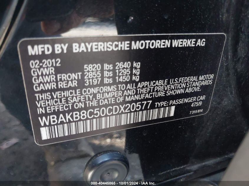 WBAKB8C50CDX20577 2012 BMW 750Li