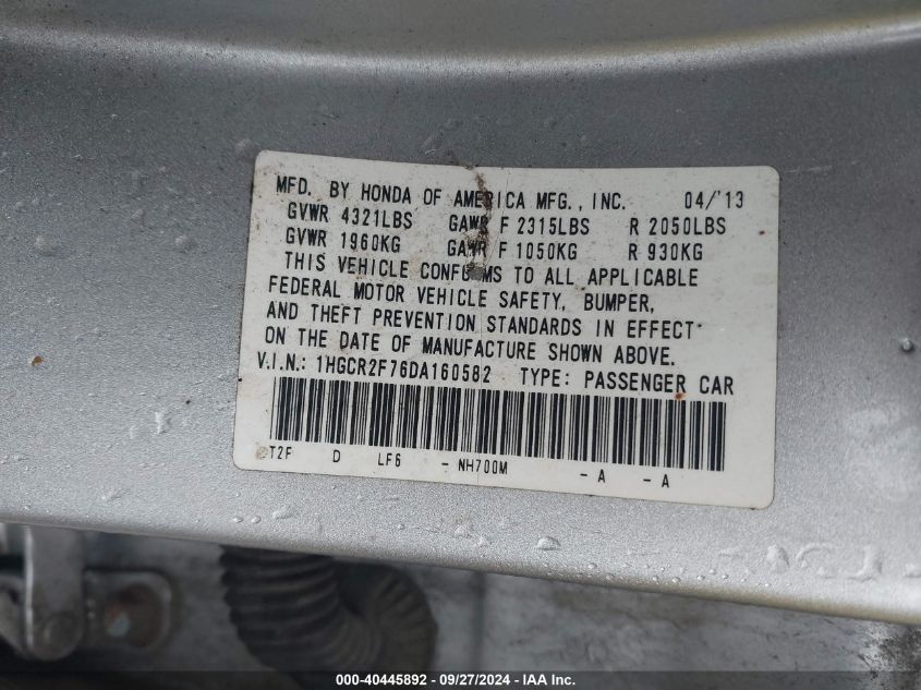 1HGCR2F76DA160582 2013 Honda Accord Ex