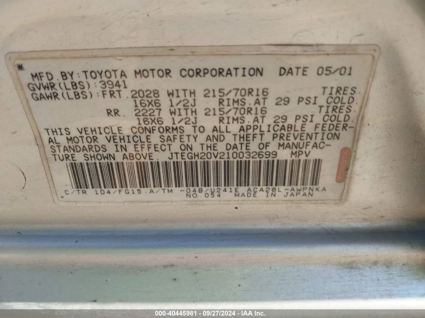 JTEGH20V210032699 2001 Toyota Rav4