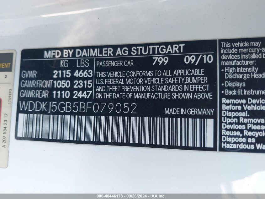 WDDKJ5GB5BF079052 2011 Mercedes-Benz E 350 350