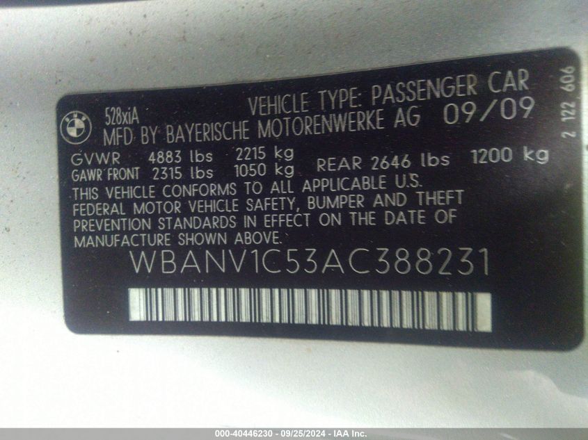 WBANV1C53AC388231 2010 BMW 528I xDrive